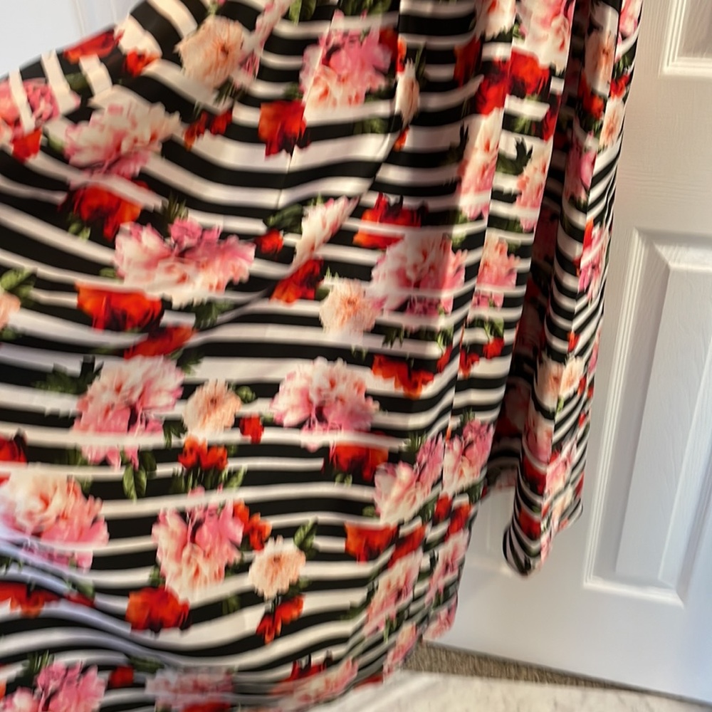 SLNY FIT AND FLARE MIDI SLEEVELESS JEWEL NECK DRESS BLACK PINK FLORAL STRIPES 16 - Picture 9 of 14